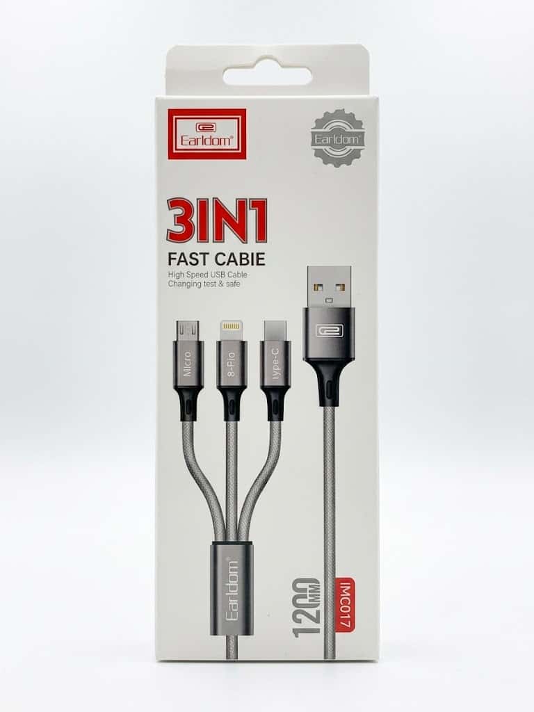 Earldom 3‑en‑1 Câble USB Haute Vitesse (120 cm) en carton