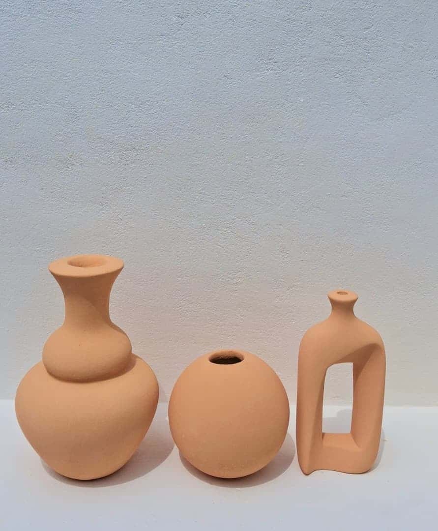 Trio de Vases Sculpturaux en Argile Naturelle Terracotta