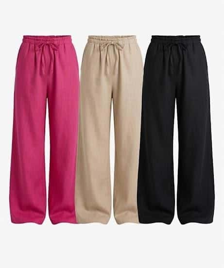 Pantalon Large en Lin à Taille Élastique – Confort & Élégance