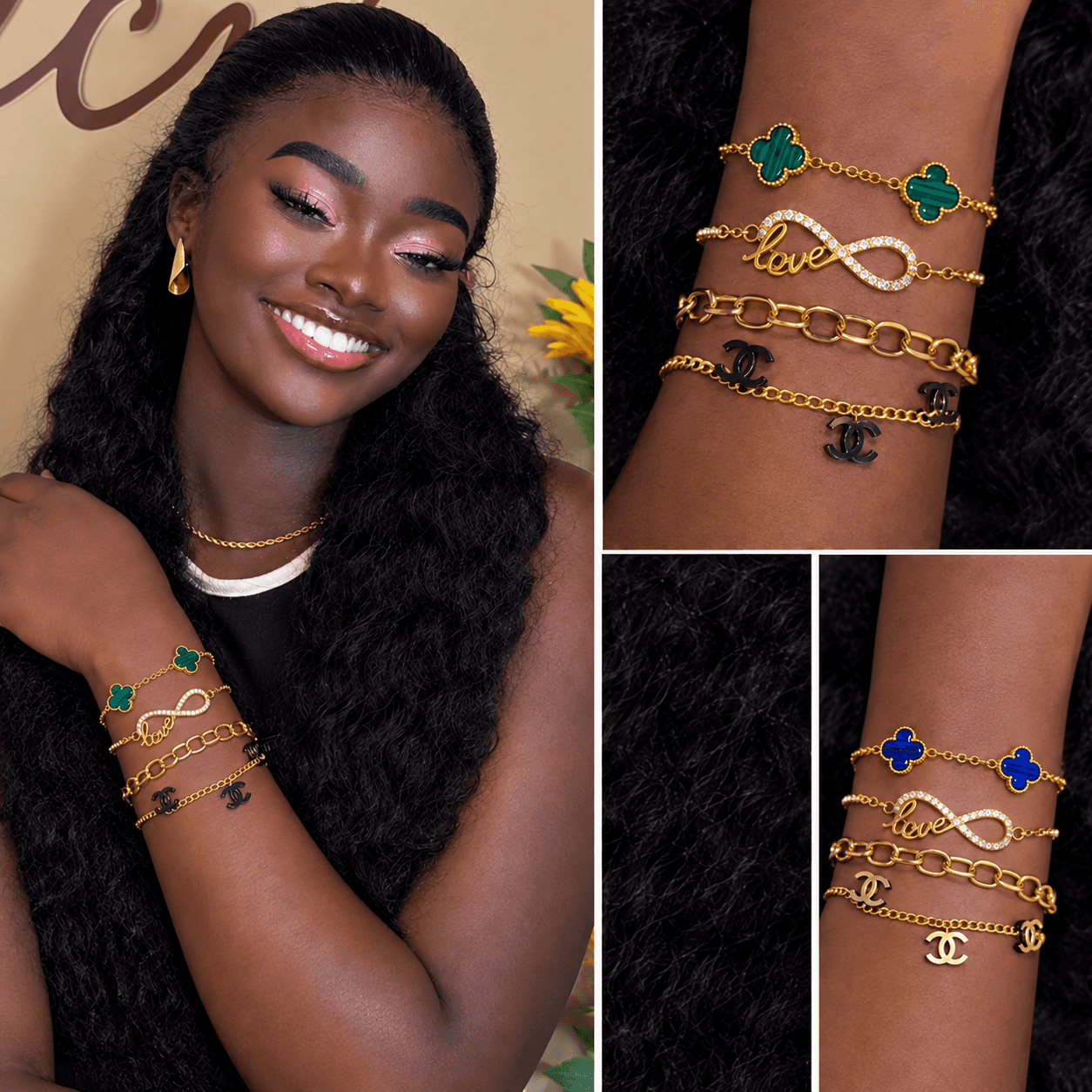 Ensemble de Bracelets Chaînes Dorées & Breloques Tendance (Lot de 4)