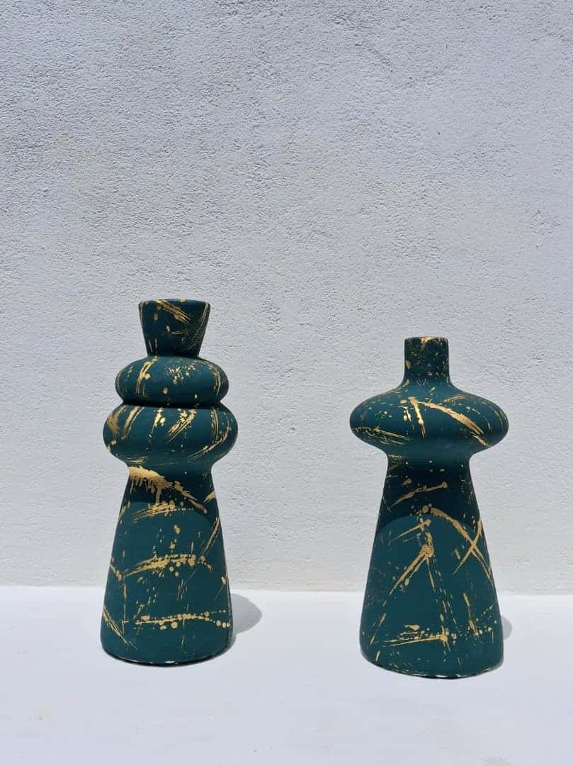 Lot de 2 Vases Décoratifs Vert- Doré
