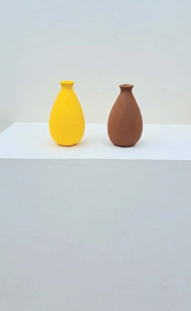 Duo de Vases Gouttes en Céramique Jaune et Marron Mate