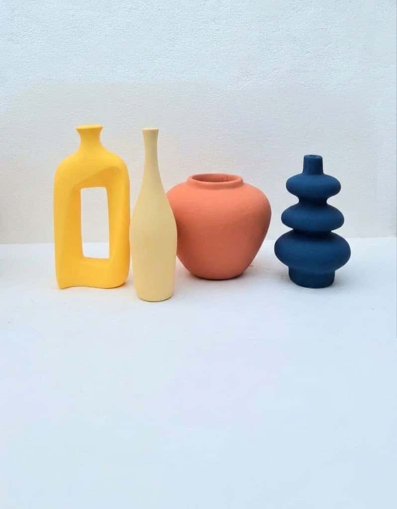 Collection de 4 Vases Artisanaux en Céramique Pastel et Terracotta
