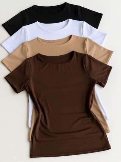 T-shirt Basique Femme Col Rond – Coupe Ajustée & Tissu Extensible